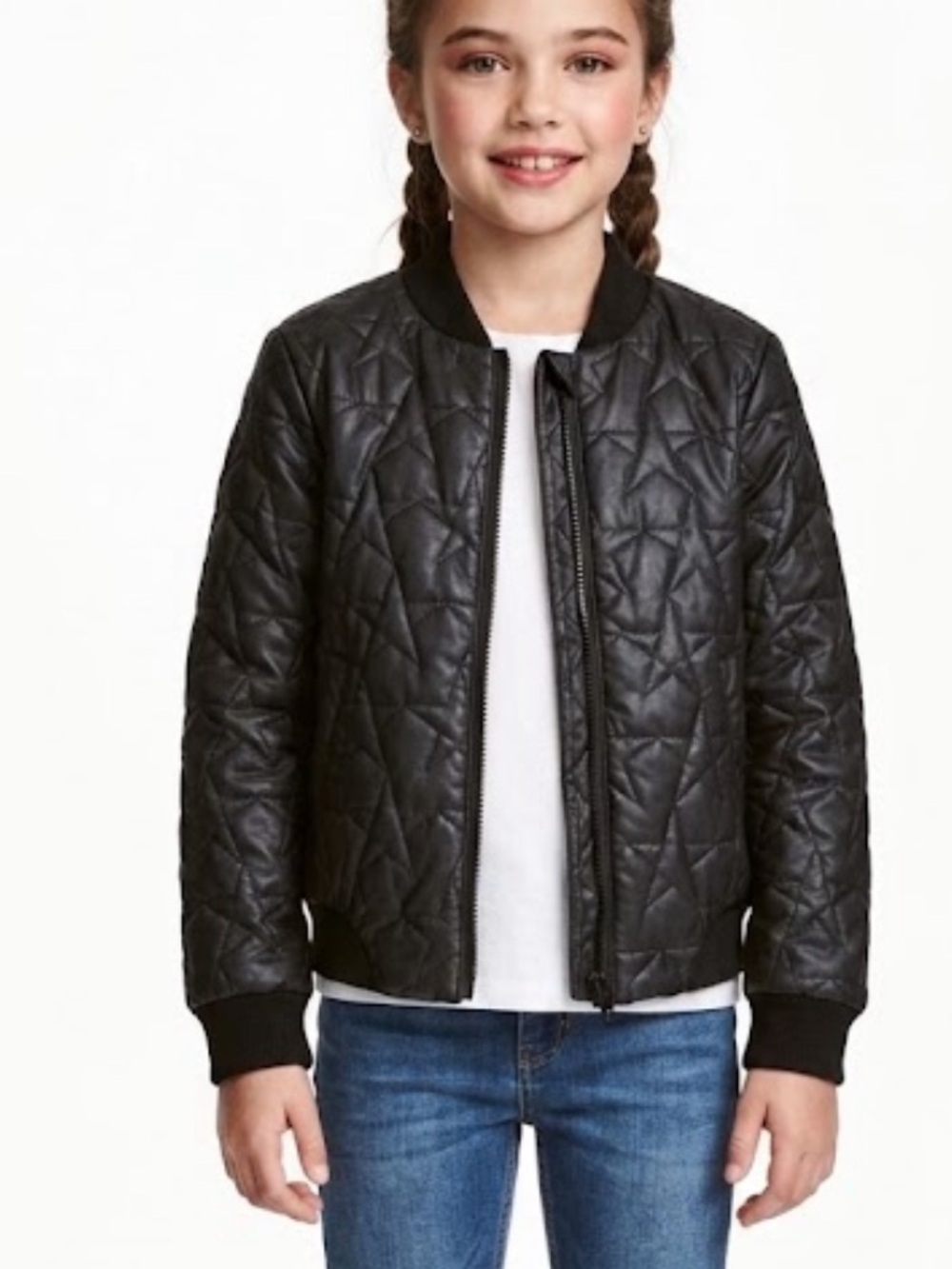 H&M Black Star Print Quilted Bomber Jacket